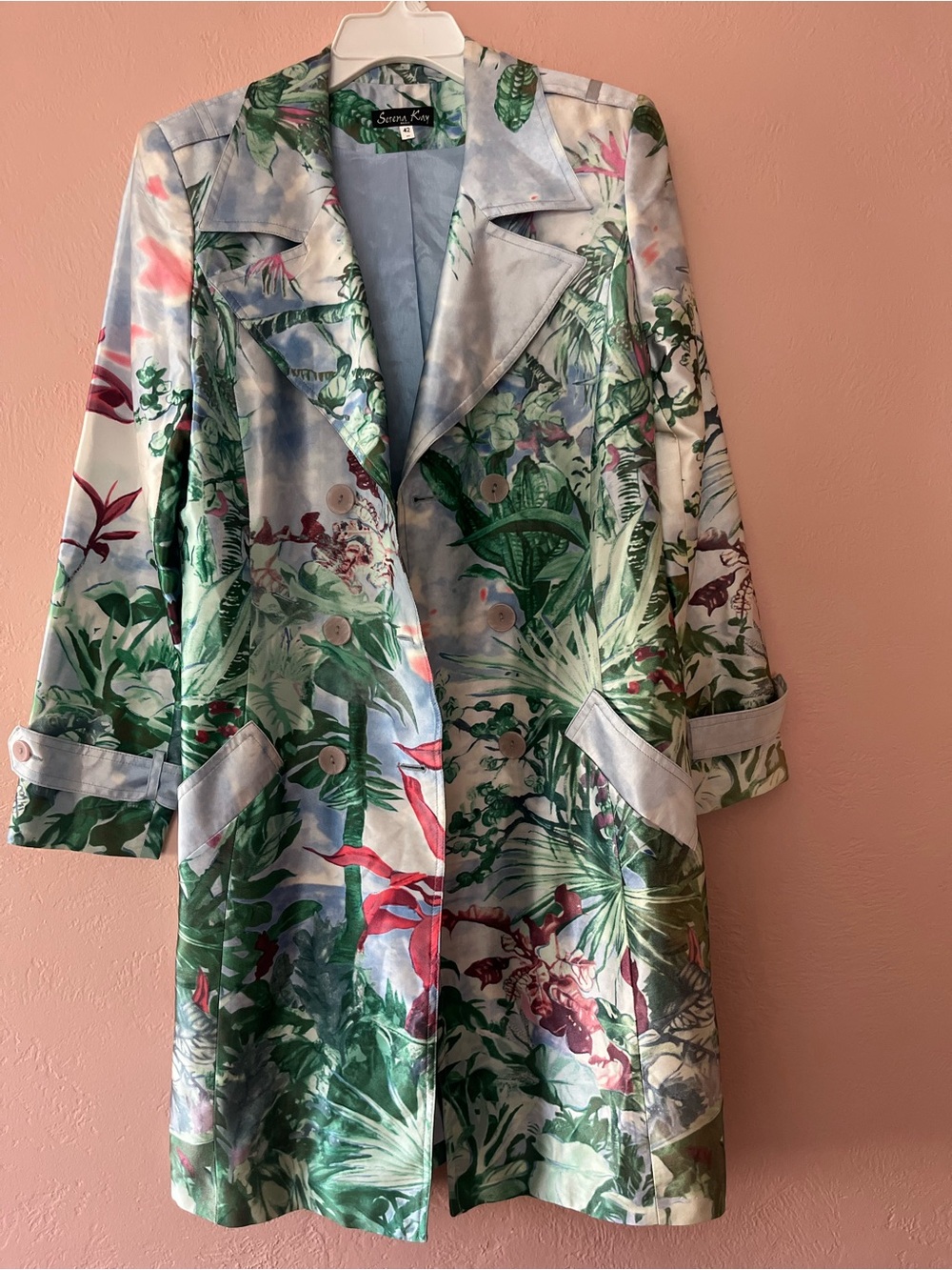 Serena Kay Floral Lightweight Trench Coat - Green Multi